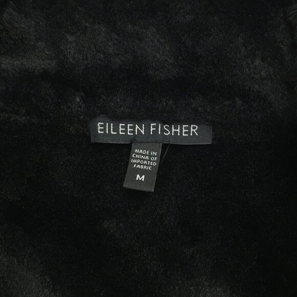 Eileen Fisher Black Coat Mid Length Snap Front Plush Collar Pockets Medium - Picture 5 of 11